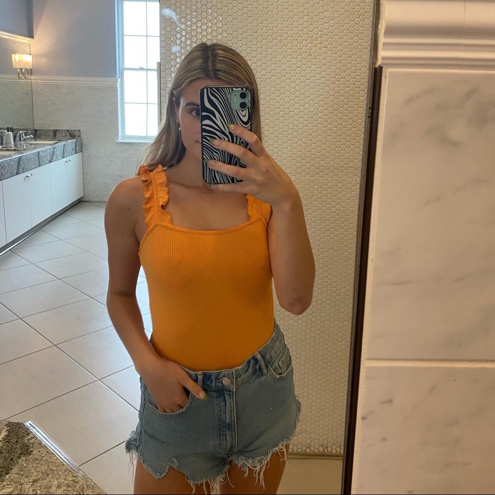 Lelis Orange Ruffles Bodysuit